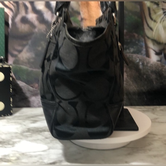 COACH Black Signature “C” Canvas and Leather Handbag, GUC - Picture 3 of 14